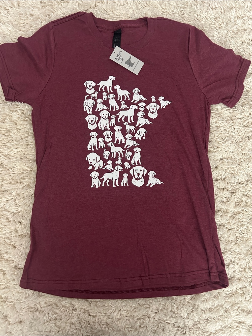 Women's Maroon Dog Print Short Sleeve Tee